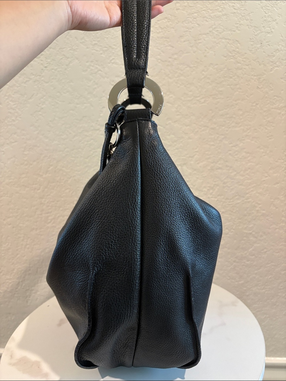 Black Leather Hobo Bag — Bag Charm Included - Picture 9 of 13